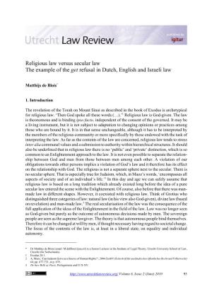Religious Law Versus Secular Law the Example of the Get Refusal in Dutch, English and Israeli Law