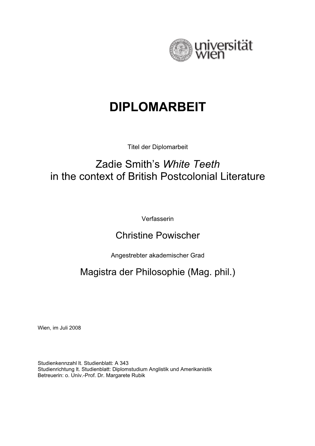 White Teeth in the Context of British Postcolonial Literature