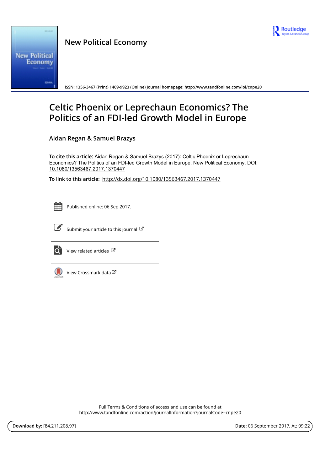 Celtic Phoenix Or Leprechaun Economics? the Politics of an FDI-Led Growth Model in Europe