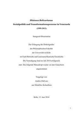 Misiones Bolivarianas Sozialpolitik Und Transformationsprozesse In