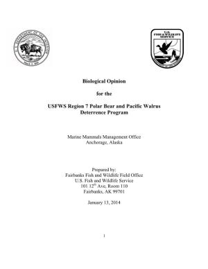 Biological Opinion for the USFWS Region 7 Polar Bear and Pacific