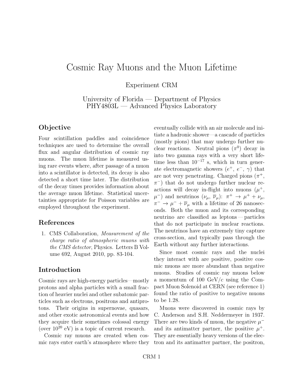 Cosmic Ray Muons and the Muon Lifetime