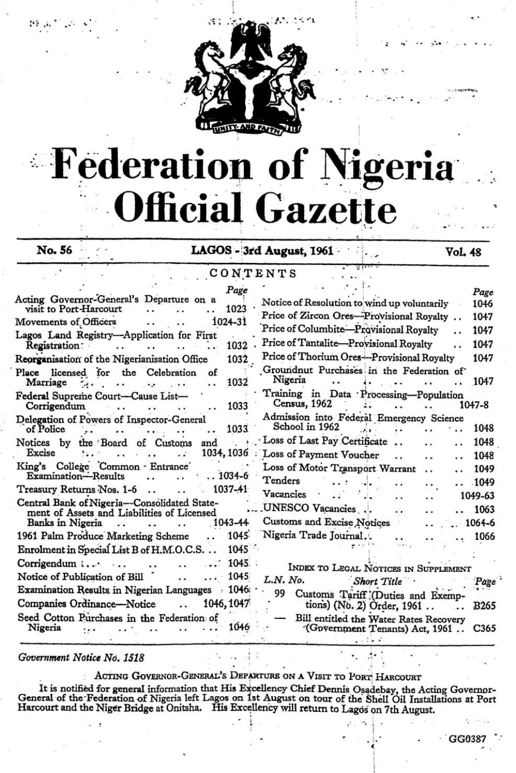 Ofederation of Nigeria'. Official Gazette