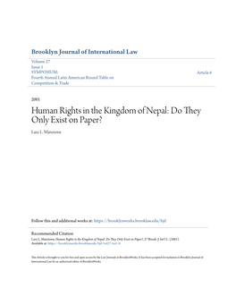 Human Rights in the Kingdom of Nepal: Do They Only Exist on Paper? Lara L