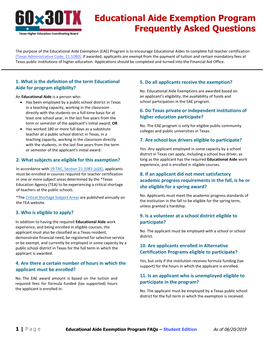 Educational Aide Exemption Faqs FY 2020 Student Edition