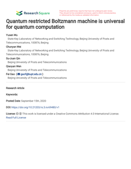 Quantum Restricted Boltzmann Machine Is Universal for Quantum Computation