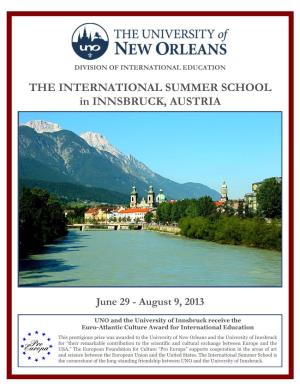 THE INTERNATIONAL SUMMER SCHOOL in INNSBRUCK, AUSTRIA the INTERNATIONAL SUMMER SCHOOL