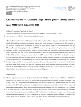 Characterization of Canadian High Arctic Glacier Surface Albedo From