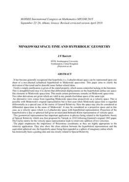 Minkowski Space-Time and Hyperbolic Geometry