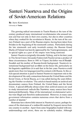 Santeri Nuorteva and the Origins of Soviet -American Relations