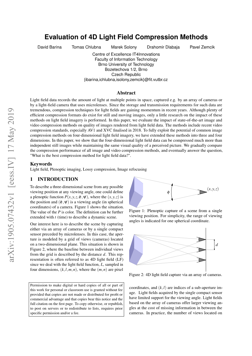 Evaluation of 4D Light Field Compression Methods