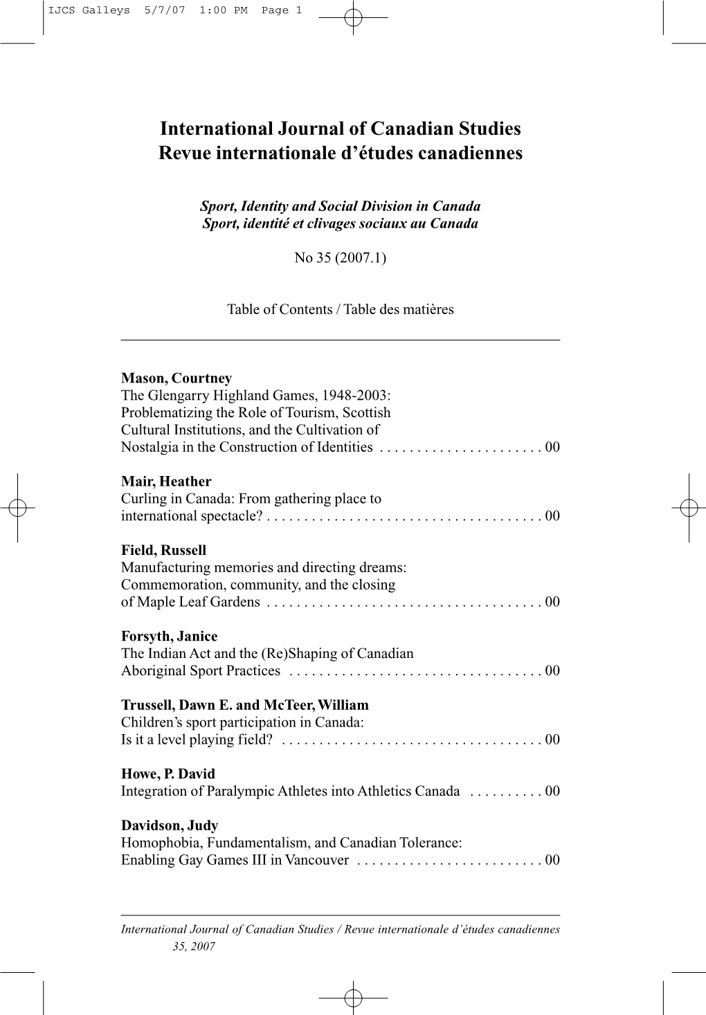 International Journal of Canadian Studies Revue Internationale D’Études Canadiennes