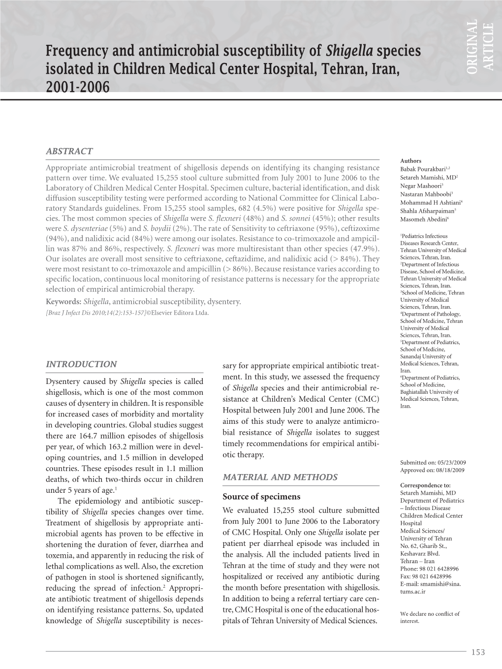 Frequency and Antimicrobial Susceptibility of Shigella Species