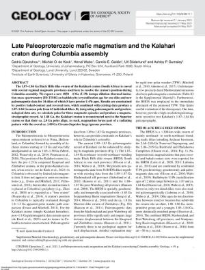 Late Paleoproterozoic Mafic Magmatism and the Kalahari Craton During Columbia Assembly Cedric Djeutchou1*, Michiel O