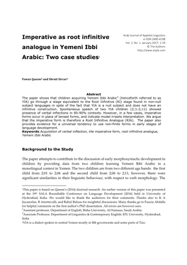 Imperative As Root Infinitive Analogue in Yemeni Ibbi Arabic