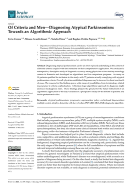 Of Criteria and Men—Diagnosing Atypical Parkinsonism: Towards an Algorithmic Approach