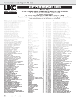 2017 PERFORMANCE SIRES Please Note the 2017 Performance Sire List That Appeared in the February 2017 Issue Was Incorrect