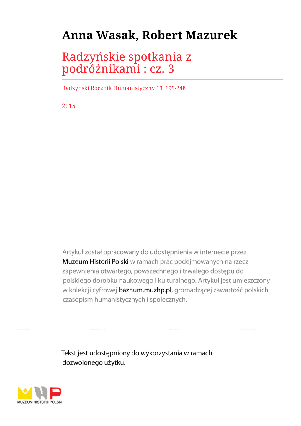 Anna Wasak, Robert Mazurek Radzyńskie Spotkania Z Podróżnikami : Cz