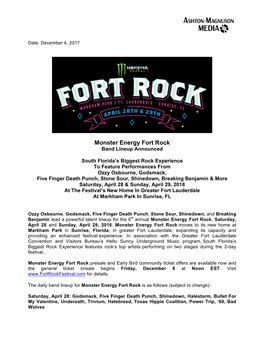 Monster Energy Fort Rock Band Lineup Announced