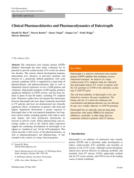 Clinical Pharmacokinetics and Pharmacodynamics of Dalcetrapib