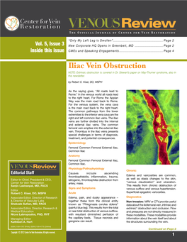 Iliac Vein Obstruction NOTE: Extrinsic Obstruction Is Covered in Dr