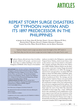 Repeat Storm Surge Disasters of Typhoon Haiyan and Its 1897 Predecessor in the Philippines