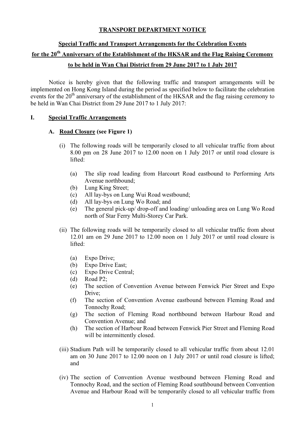 TRANSPORT DEPARTMENT NOTICE Special Traffic and Transport