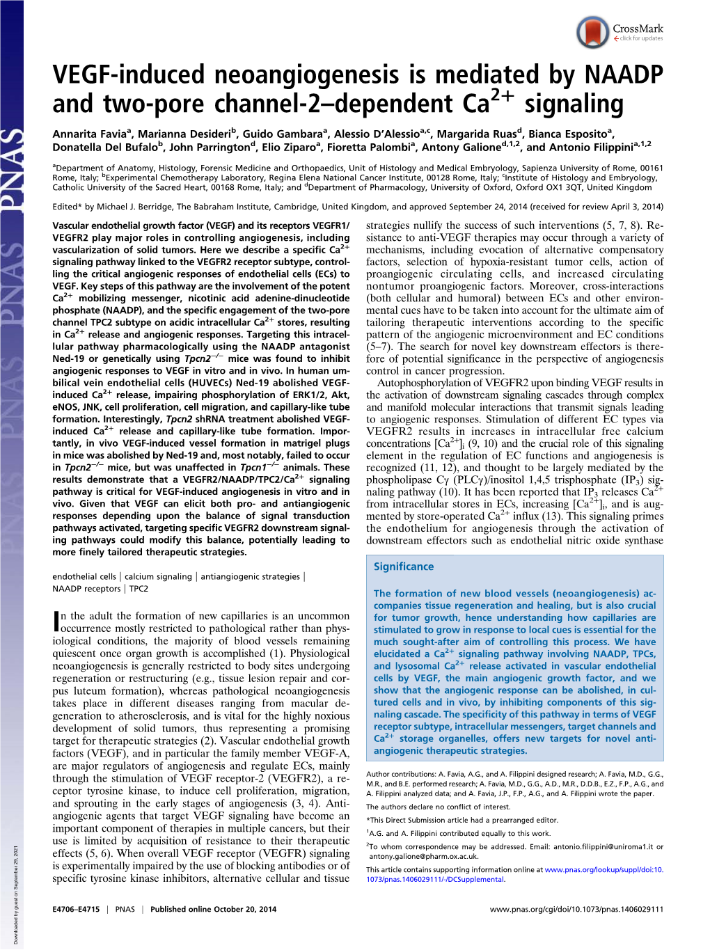 VEGF-Induced Neoangiogenesis Is Mediated by NAADP And