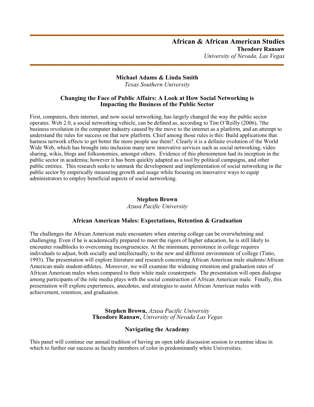 2009 Conference Abstracts