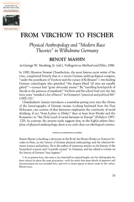 FROM VIRCHOW to FISCHER Physical Anthropology and "Modern Race Theories" in Wilhelmine Germany