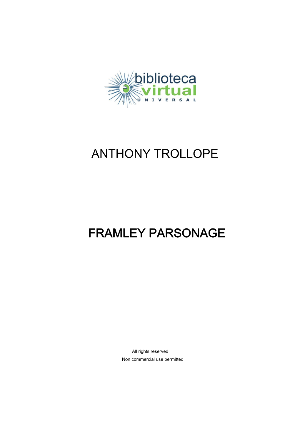 Anthony Trollope Framley Parsonage