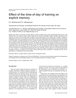 Effect of the Time-Of-Day of Training on Explicit Memory