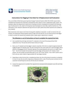 Instructions for Digging a Test Hole for a Replacement Soil Evaluation