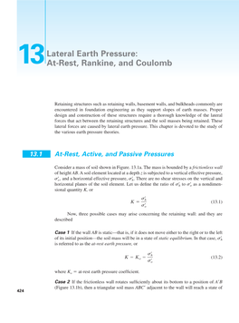 Lateral Earth Pressure: At-Rest, Rankine, and Coulomb