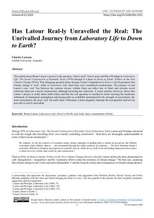 Has Latour Real-Ly Unravelled the Real: the Unrivalled Journey from Laboratory Life to Down to Earth?