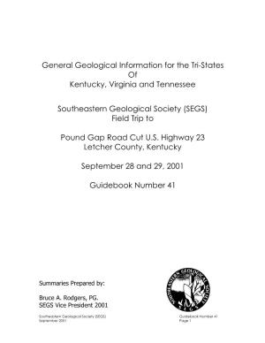 General Geological Information for the Tri-States of Kentucky, Virginia and Tennessee