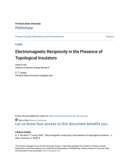 Electromagnetic Reciprocity in the Presence of Topological Insulators