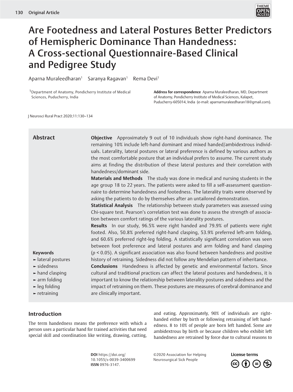 Are Footedness and Lateral Postures Better Predictors of Hemispheric Dominance Than Handedness: a Cross-Sectional Questionnaire-Based Clinical and Pedigree Study