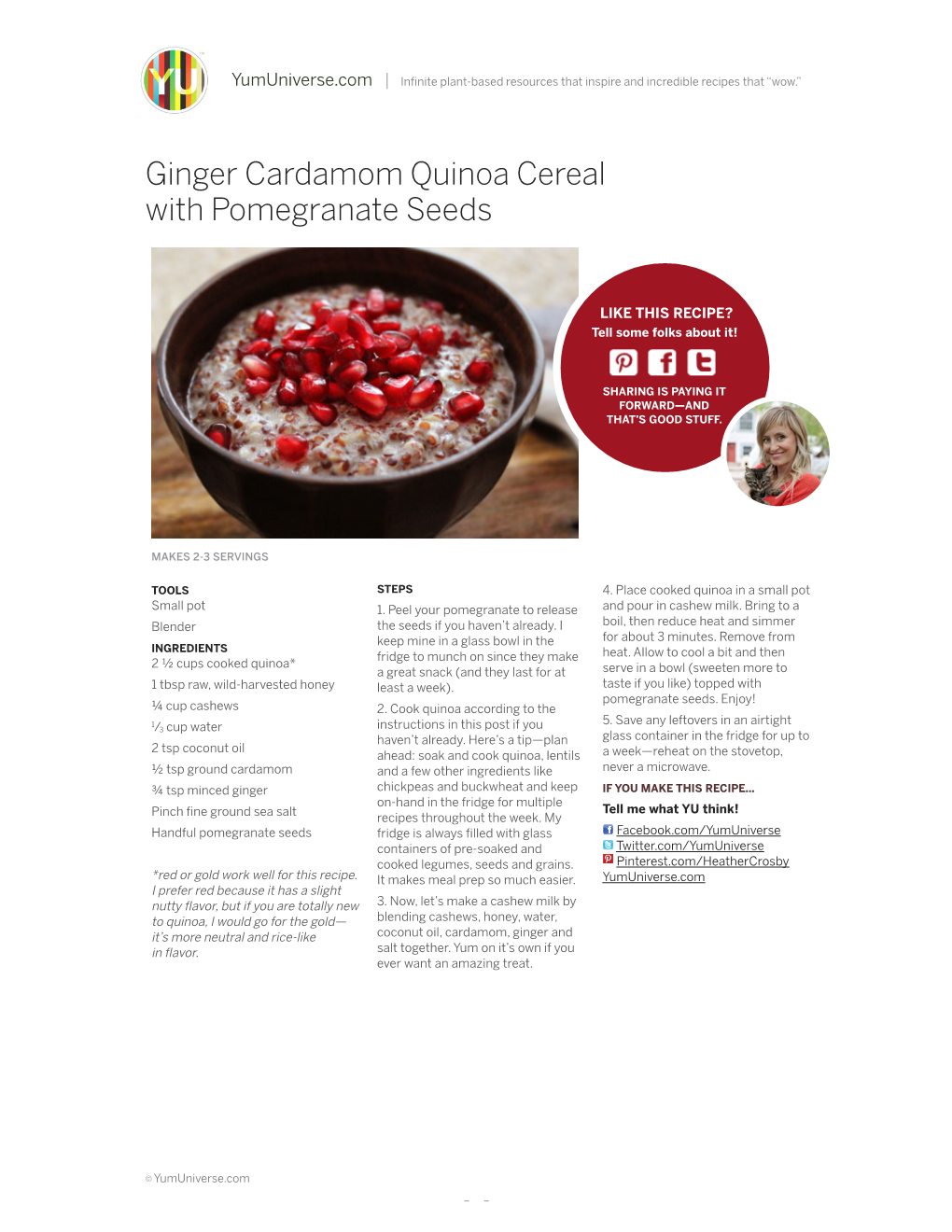 Ginger Cardamom Quinoa Cereal with Pomegranate Seeds