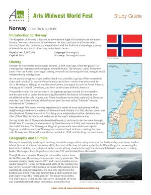 Norway COUNTRY & CULTURE Introduction to Norway the Kingdom of Norway Is Located on the Western Edge of Scandinavia in Northern Europe
