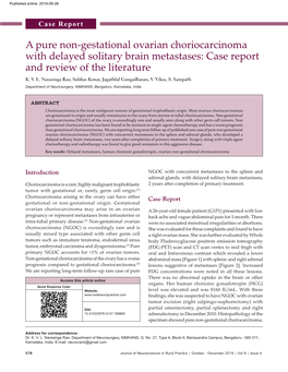 A Pure Non-Gestational Ovarian Choriocarcinoma with Delayed Solitary Brain Metastases: Case Report and Review of the Literature K