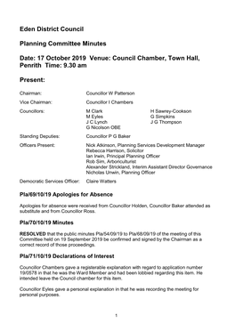 (Public Pack)Minutes Document for Planning Committee, 17/10/2019