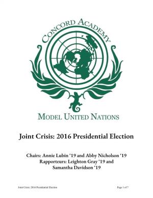 Joint Crisis: 2016 Presidential Election