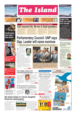 Parliamentary Council: UNP Says Opp. Leader Will Name Nominee