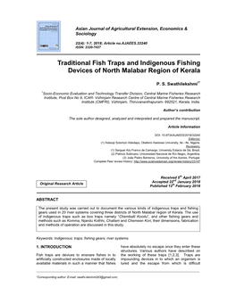Traditional Fish Traps and Indigenous Fishing Devices of North Malabar Region of Kerala