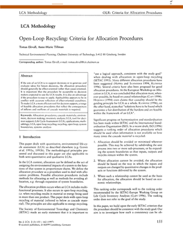 Open-Loop Recycling: Criteria for Allocation Procedures