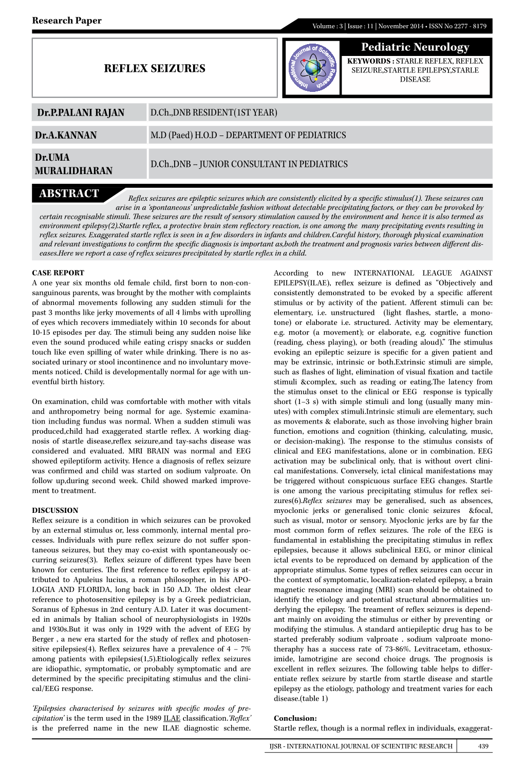 Pediatric Neurology REFLEX SEIZURES ABSTRACT