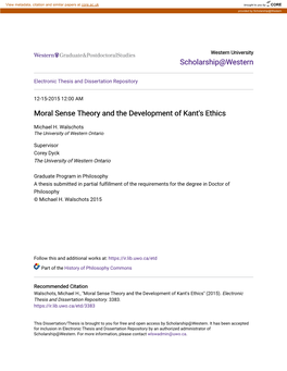 Moral Sense Theory and the Development of Kant's Ethics