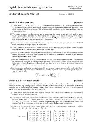 Crystal Optics with Intense Light Sources Solution of Exercise Sheet #5