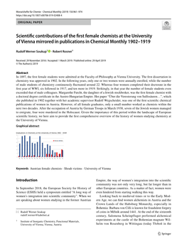 Scientific Contributions of the First Female Chemists at the University of Vienna Mirrored in Publications in Chemical Monthly 1